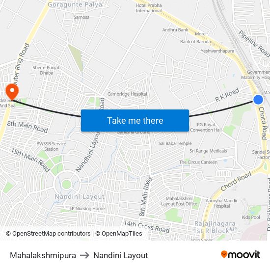 Mahalakshmipura to Nandini Layout map