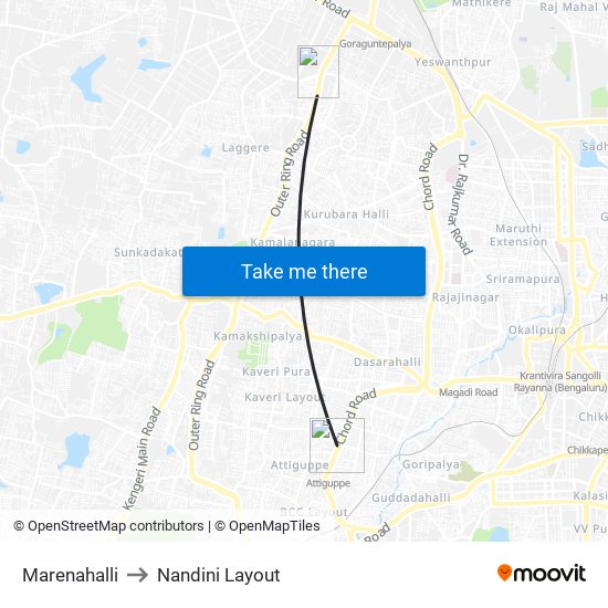 Marenahalli to Nandini Layout map