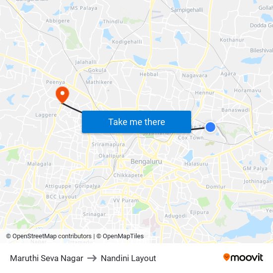 Maruthi Seva Nagar to Nandini Layout map