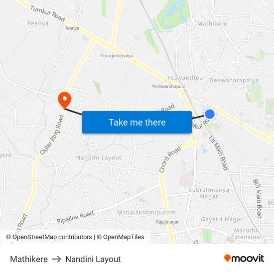 Mathikere to Nandini Layout map