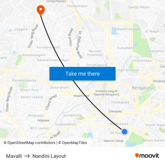 Mavalli to Nandini Layout map