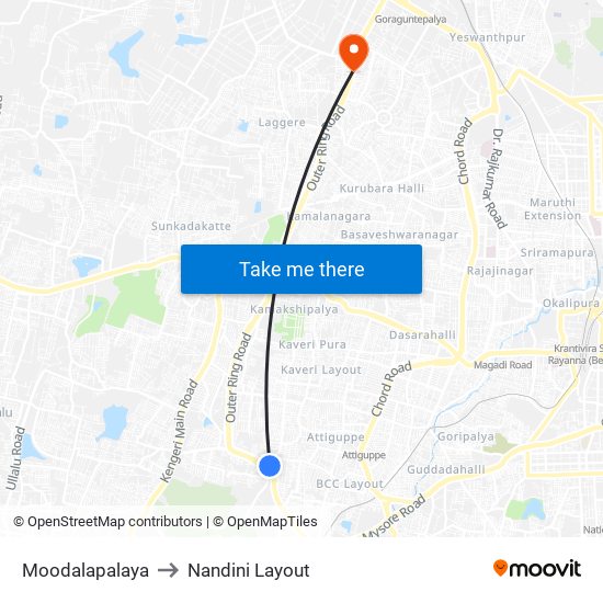 Moodalapalaya to Nandini Layout map