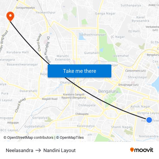 Neelasandra to Nandini Layout map
