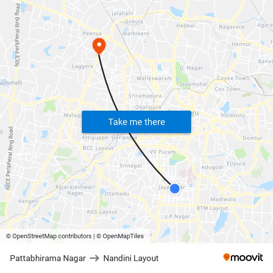 Pattabhirama Nagar to Nandini Layout map