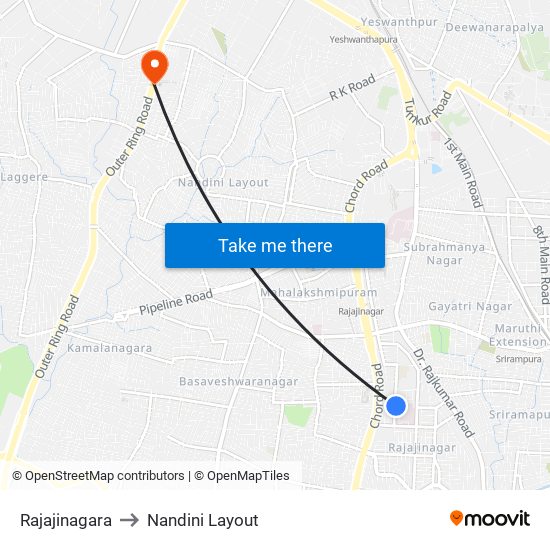 Rajajinagara to Nandini Layout map