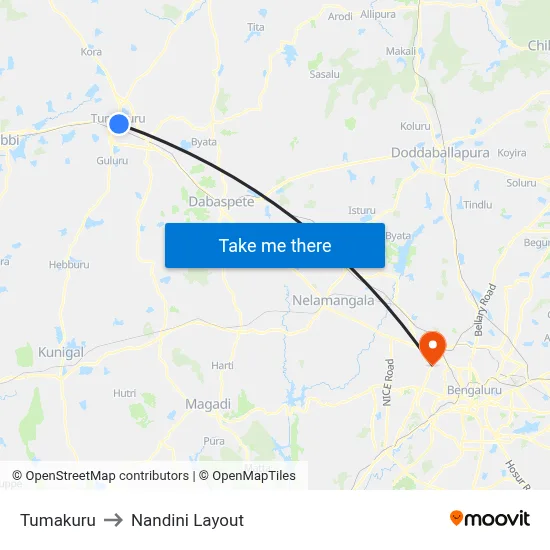 Tumakuru to Nandini Layout map
