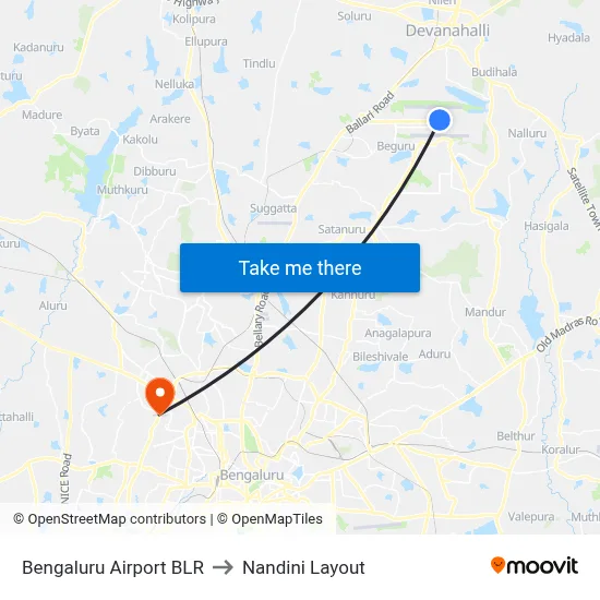 Bengaluru Airport BLR to Nandini Layout map