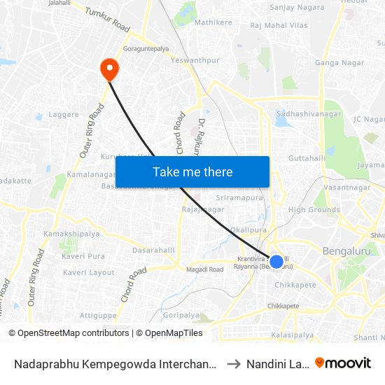 Nadaprabhu Kempegowda Interchange, Majestic to Nandini Layout map