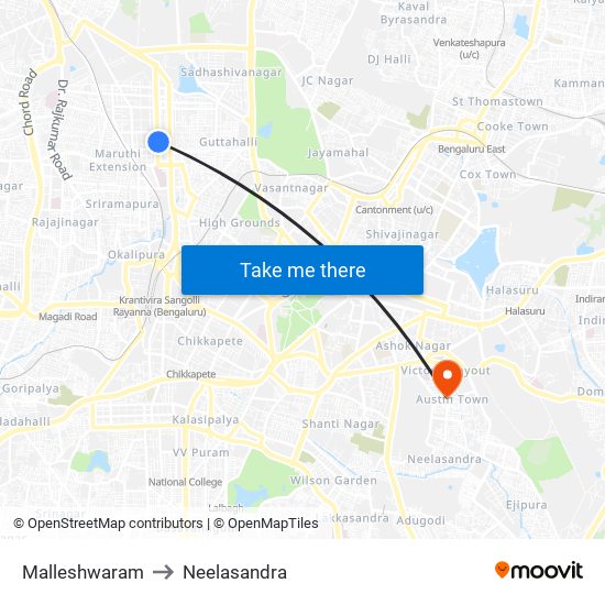 Malleshwaram to Neelasandra map