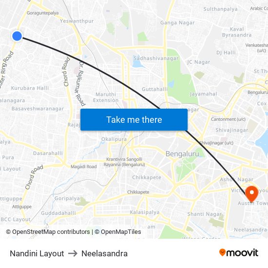 Nandini Layout to Neelasandra map