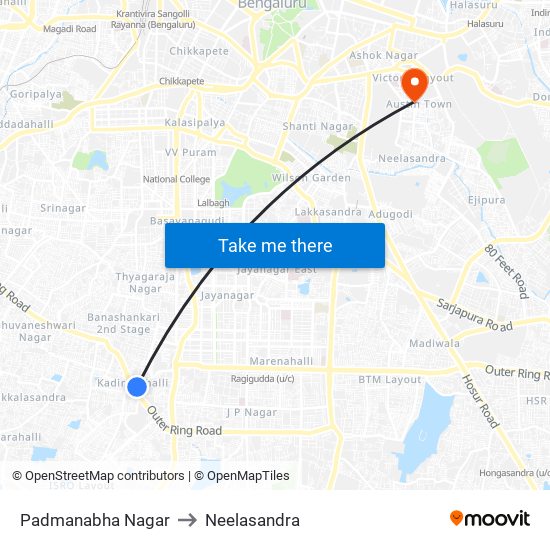 Padmanabha Nagar to Neelasandra map