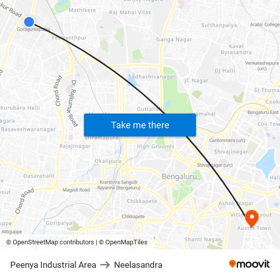 Peenya Industrial Area to Neelasandra map