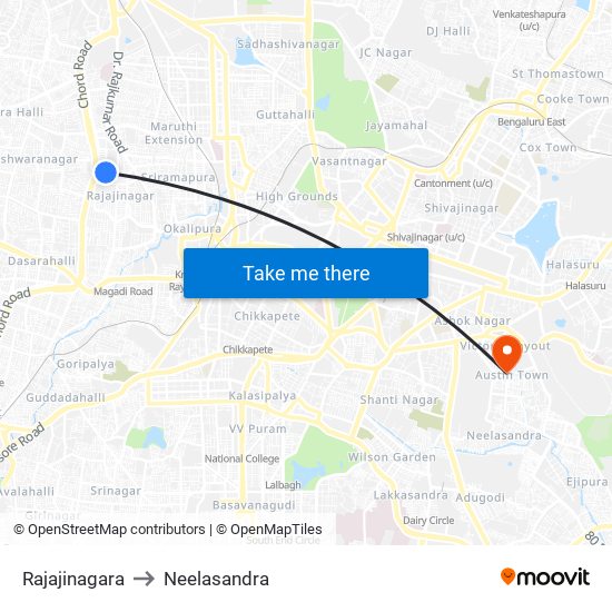 Rajajinagara to Neelasandra map