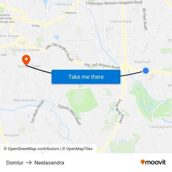 Domlur to Neelasandra map