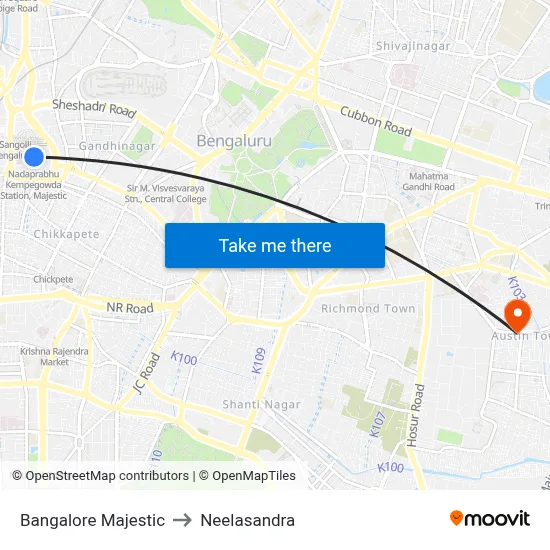 Bangalore Majestic to नीलसंद्र map