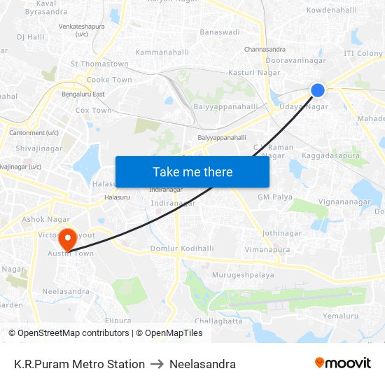 K.R.Puram Metro Station to Neelasandra map
