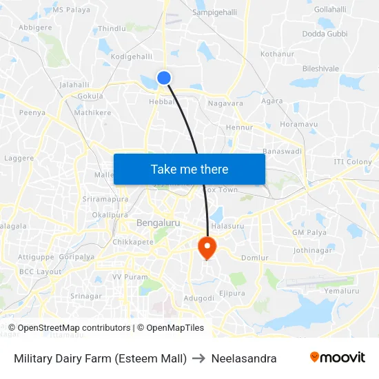 Military Dairy Farm (Esteem Mall) to Neelasandra map