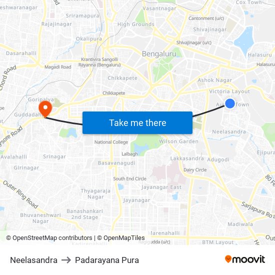 Neelasandra to Padarayana Pura map