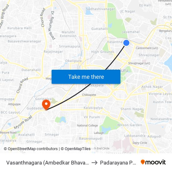 Vasanthnagara (Ambedkar Bhavana) to Padarayana Pura map