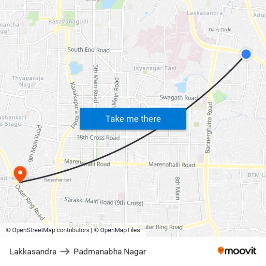 Lakkasandra to Padmanabha Nagar map