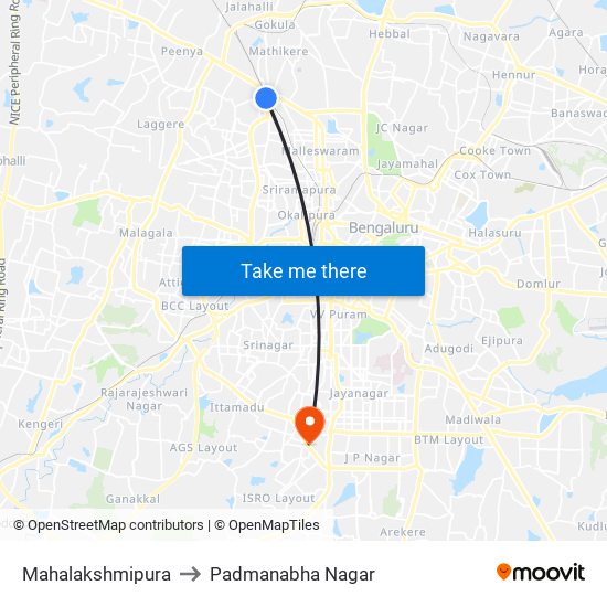 Mahalakshmipura to Padmanabha Nagar map