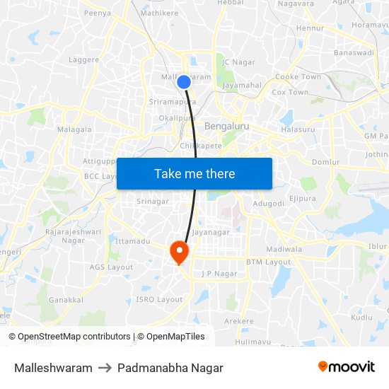 Malleshwaram to Padmanabha Nagar map