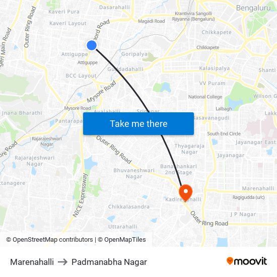 Marenahalli to Padmanabha Nagar map