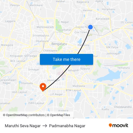 Maruthi Seva Nagar to Padmanabha Nagar map