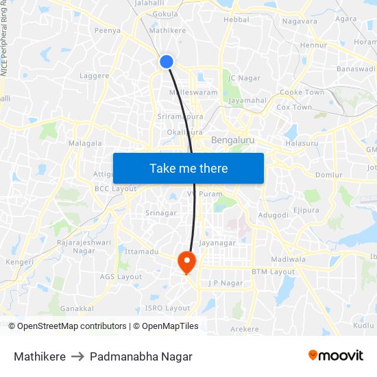 Mathikere to Padmanabha Nagar map