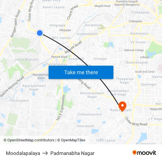 Moodalapalaya to Padmanabha Nagar map