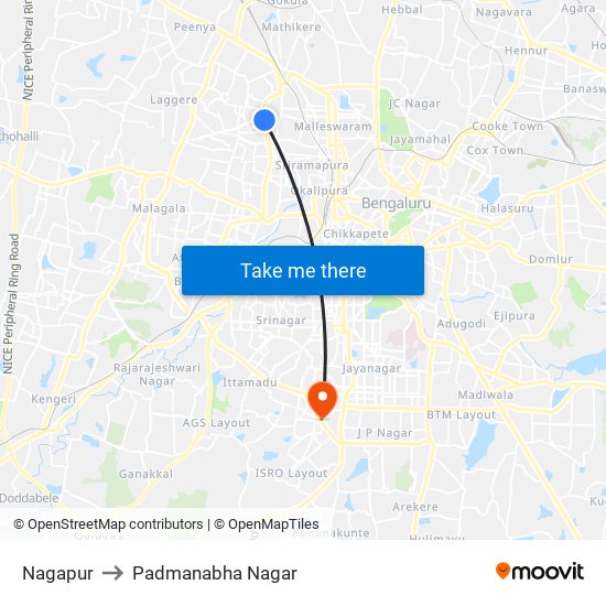 Nagapur to Padmanabha Nagar map
