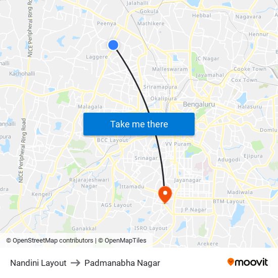 Nandini Layout to Padmanabha Nagar map