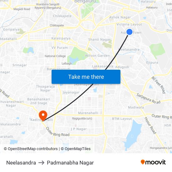 Neelasandra to Padmanabha Nagar map