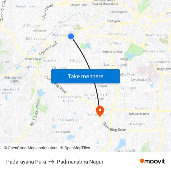 Padarayana Pura to Padmanabha Nagar map