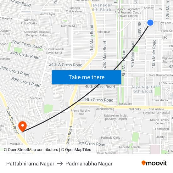 Pattabhirama Nagar to Padmanabha Nagar map