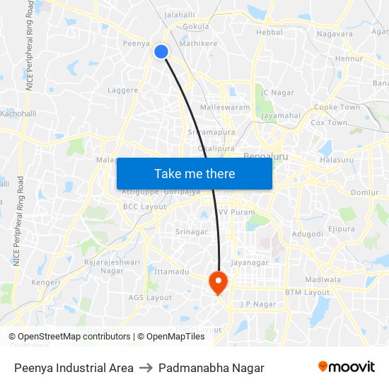 Peenya Industrial Area to Padmanabha Nagar map