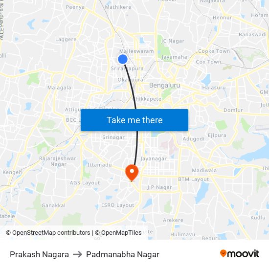 Prakash Nagara to Padmanabha Nagar map
