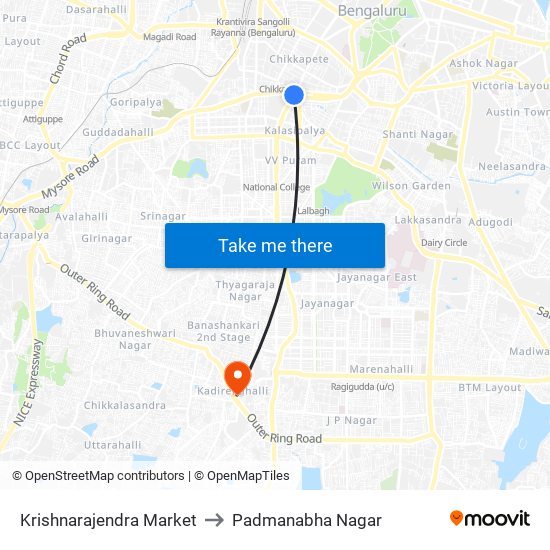 Krishnarajendra Market to Padmanabha Nagar map