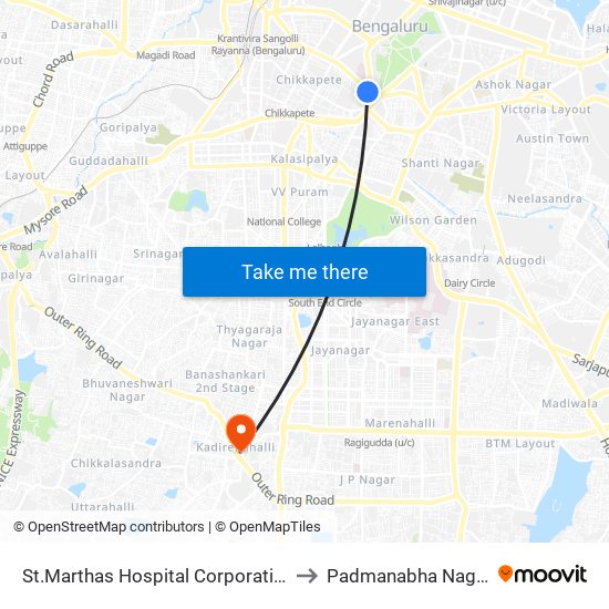 St.Marthas Hospital Corporation to Padmanabha Nagar map