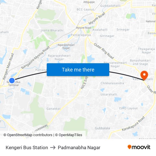 Kengeri Bus Station to Padmanabha Nagar map