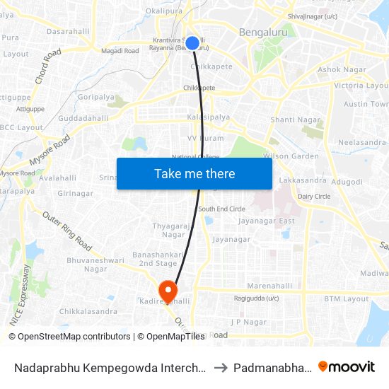 Nadaprabhu Kempegowda Interchange, Majestic to Padmanabha Nagar map