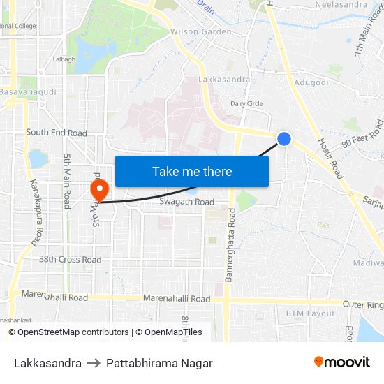 Lakkasandra to Pattabhirama Nagar map
