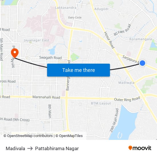 Madivala to Pattabhirama Nagar map