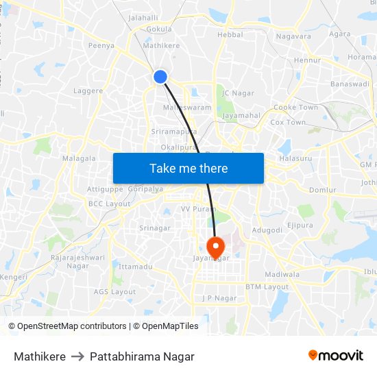 Mathikere to Pattabhirama Nagar map