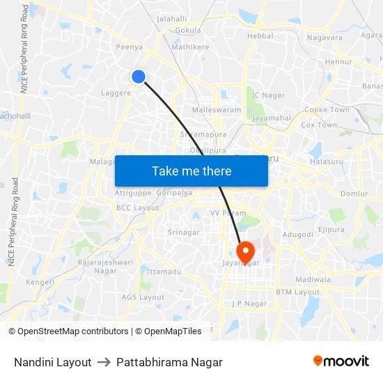 Nandini Layout to Pattabhirama Nagar map