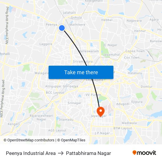 Peenya Industrial Area to Pattabhirama Nagar map