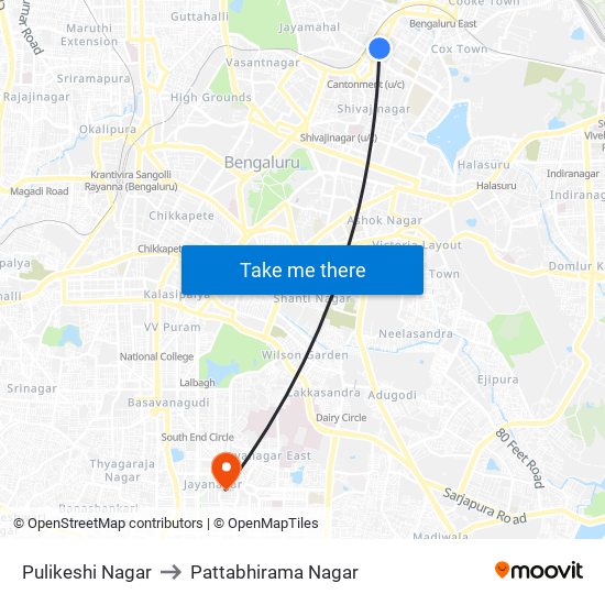 Pulikeshi Nagar to Pattabhirama Nagar map