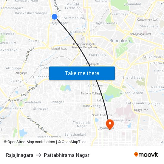 Rajajinagara to Pattabhirama Nagar map