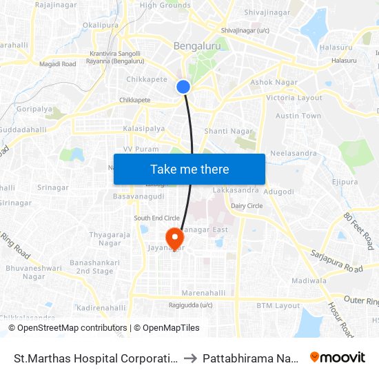 St.Marthas Hospital Corporation to Pattabhirama Nagar map