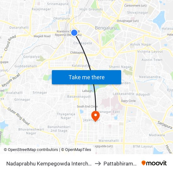 Nadaprabhu Kempegowda Interchange, Majestic to Pattabhirama Nagar map